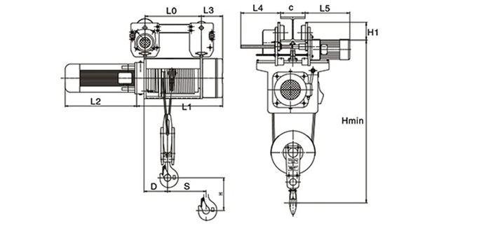 運行式鋼絲繩電動葫蘆結(jié)構(gòu)尺寸圖片