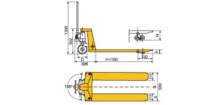重載型手動(dòng)液壓搬運(yùn)車(chē)尺寸參數(shù)圖片