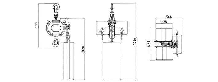 DUKE CH-1000舞臺(tái)環(huán)鏈電動(dòng)葫蘆結(jié)構(gòu)尺寸圖片