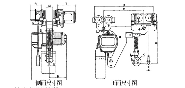 1噸低凈空環(huán)鏈電動(dòng)葫蘆結(jié)構(gòu)尺寸圖片