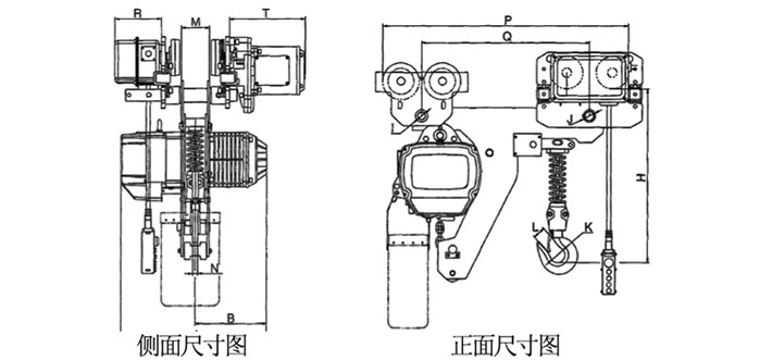 2噸低凈空環(huán)鏈電動葫蘆結(jié)構(gòu)尺寸圖片