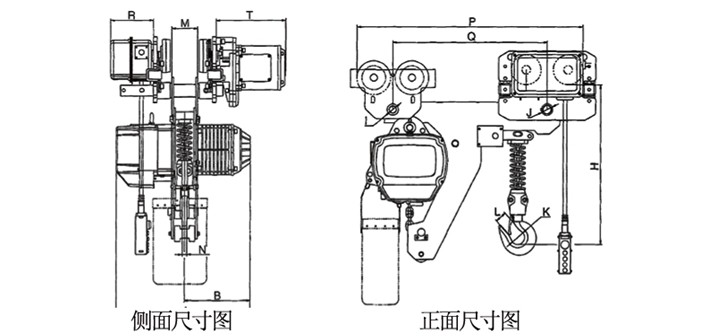 3噸超低環(huán)鏈電動葫蘆結(jié)構(gòu)尺寸圖片