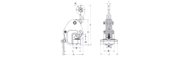 鷹牌GC型橫向起吊用夾鉗結(jié)構(gòu)尺寸圖片