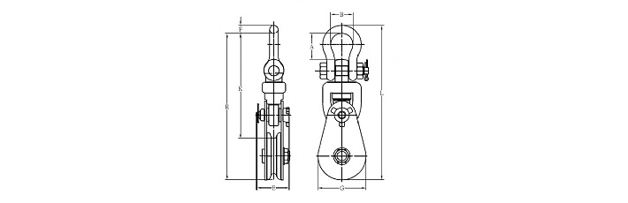 YOKE 8-501卸扣型滑車結構尺寸圖片