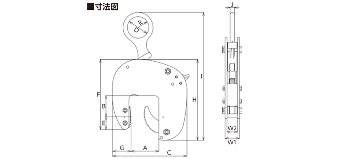 鷹牌ECX型混凝土吊夾具尺寸圖